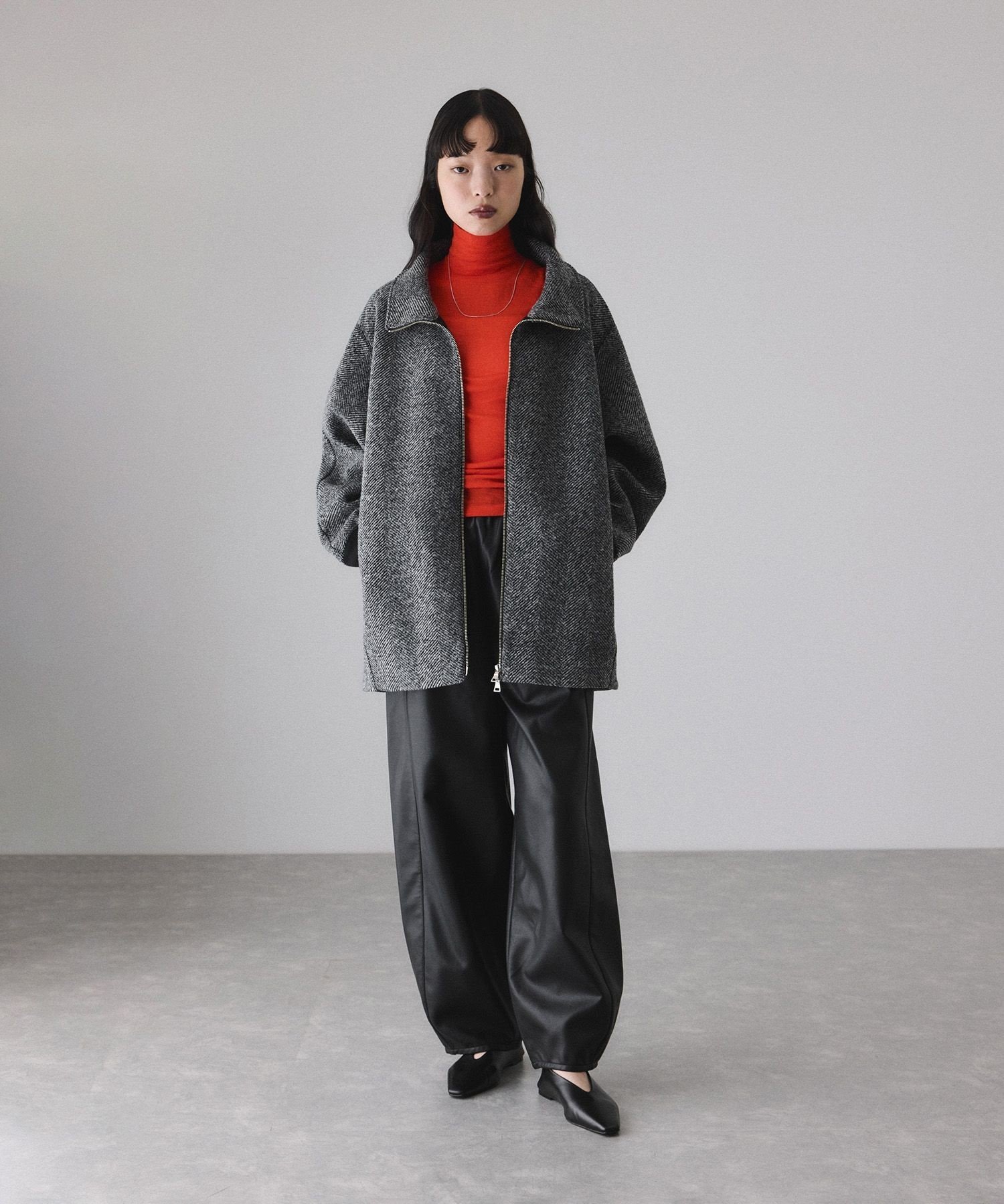 ADAM ET ROPE'｜ヘリンボンツイードボンディングコーディガン