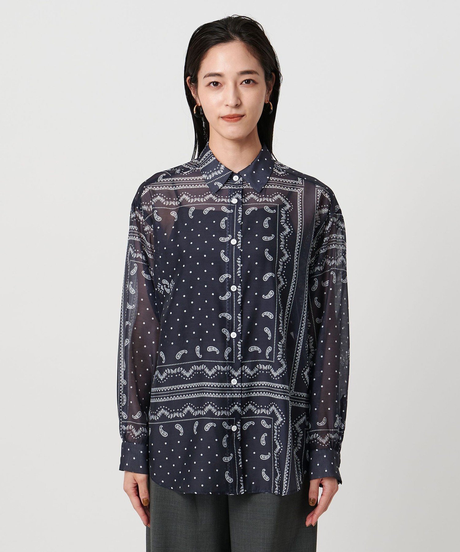 UNITED ARROWS｜オーガンジー プリント シャツ -ウォッシャブル