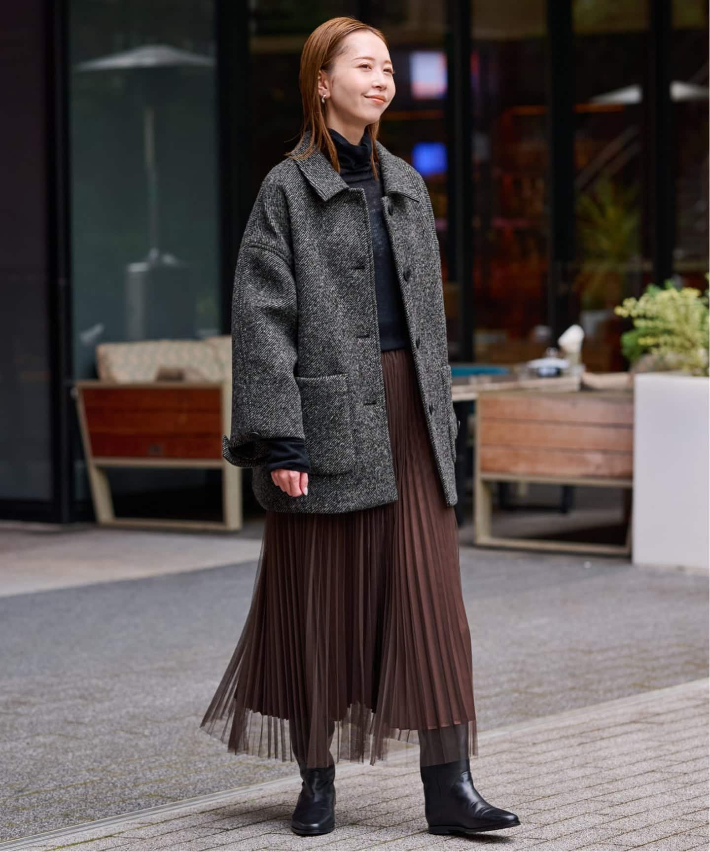 SLOBE IENA｜ツイードボンディングステンカラーショートコート