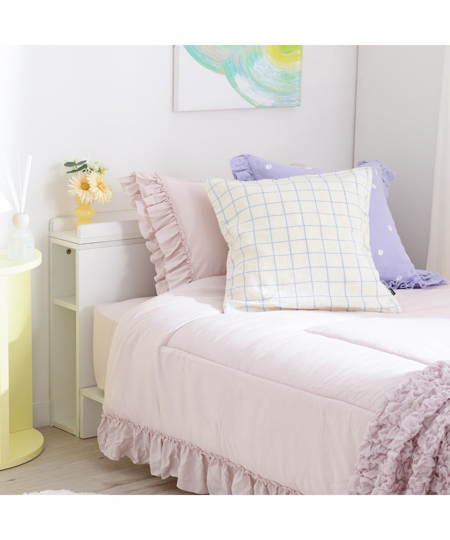 Francfranc｜かんたん寝具セット フリル ダブル ピンク 4点セット 新