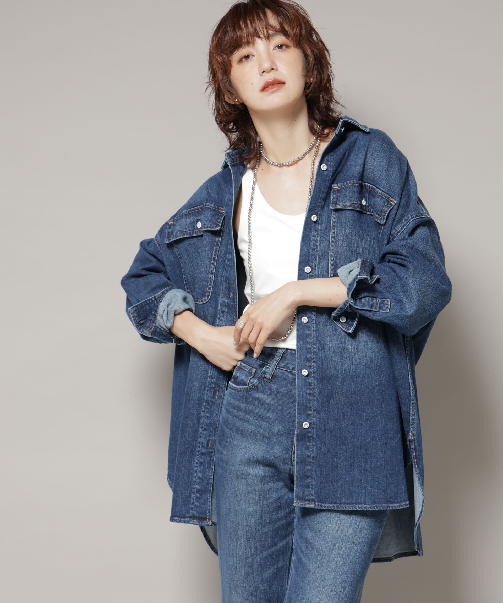 NANO universe｜Healthy DENIM/Almond デニム ビッグシャツ | Rakuten