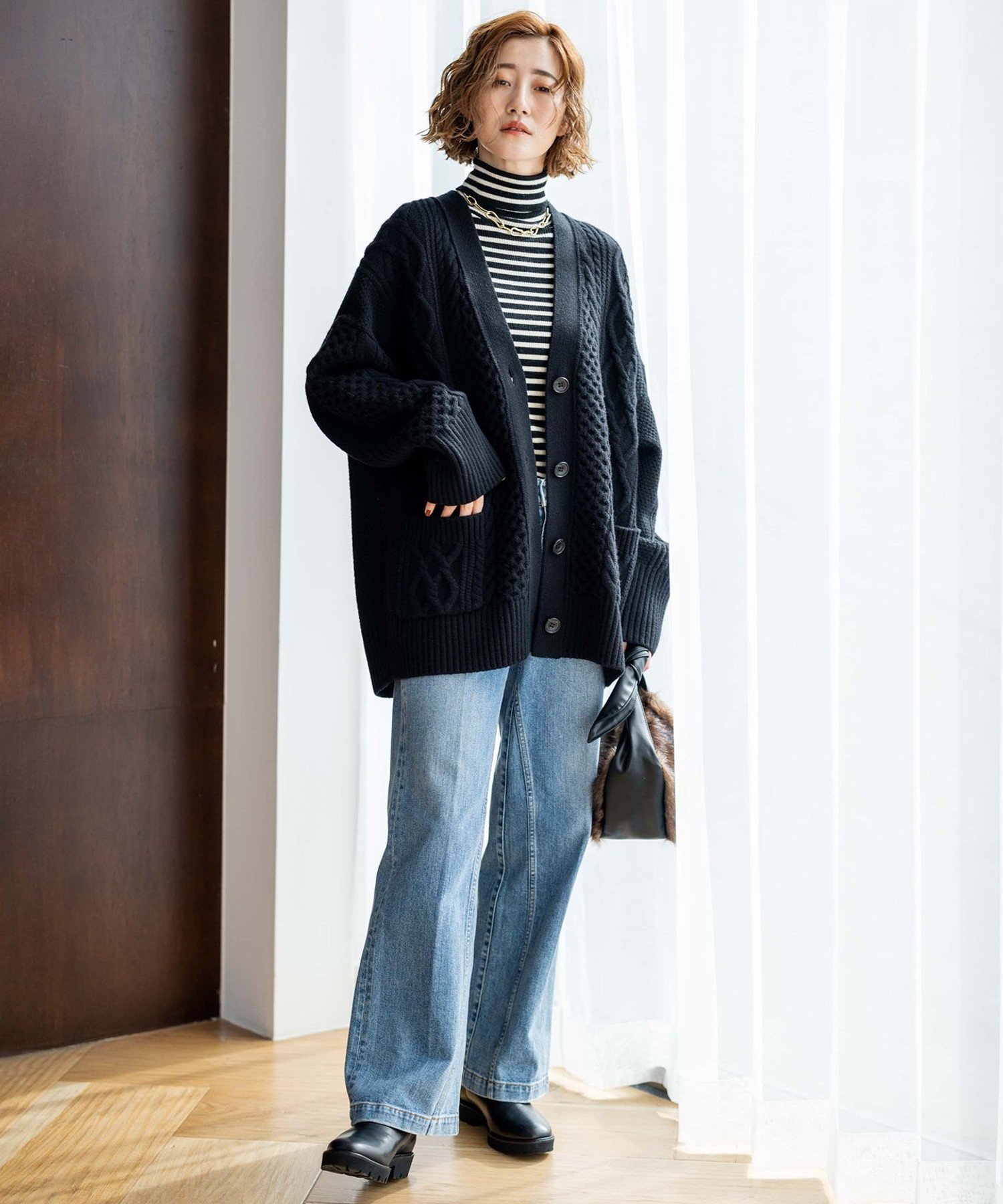 23区｜【洗える】ウールカシミヤ アランパターン カーディガン