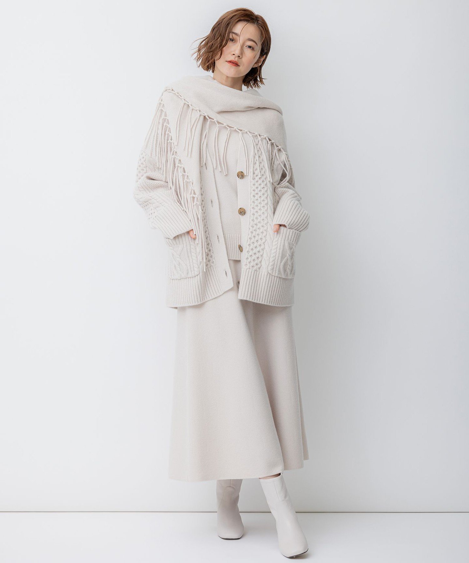 23区｜【洗える】ウールカシミヤ アランパターン カーディガン