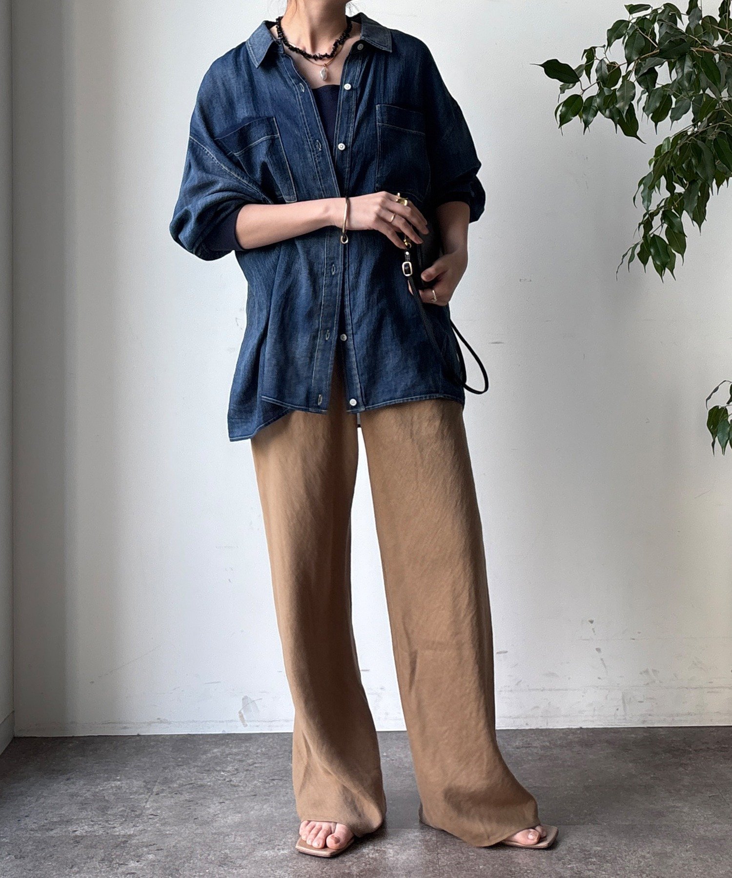 DOUDOU｜袖リブシアーデニムシャツ | Rakuten Fashion(楽天