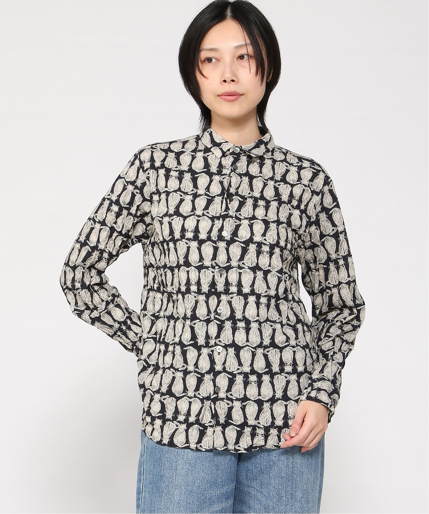 pas de calais｜pas de calais cat patrolプリント シャツブラウス