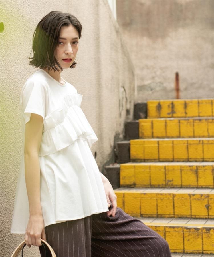 OPAQUE.CLIP｜フリルドッキングペプラムトップス【接触冷感/洗濯機洗い