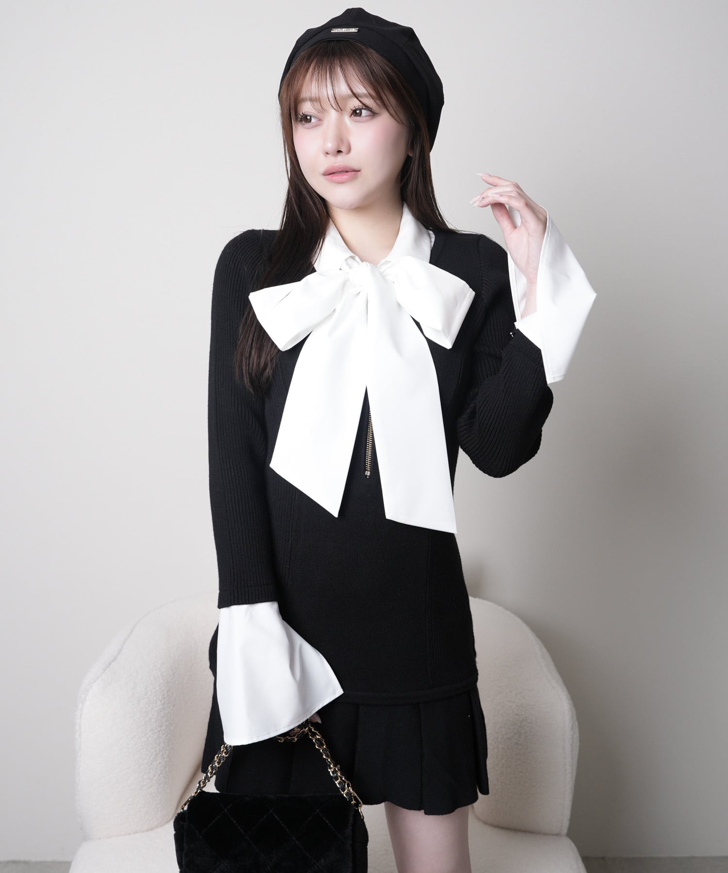 LIP SERVICE｜LIP SERVICE/(W)フロントZIPニットプリーツワンピース