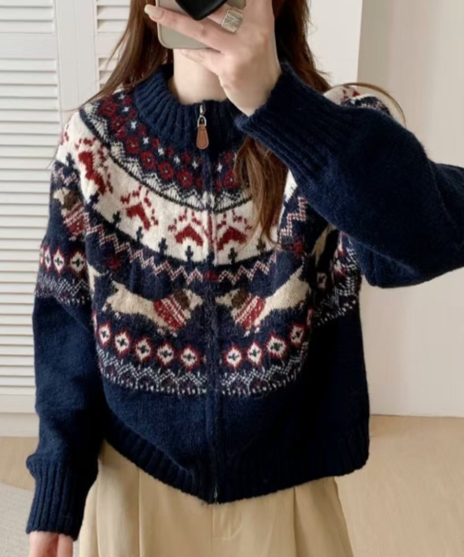 DIAVEL｜ノルディック柄ジップニットカーディガン|ふんわり柔らか,冬の