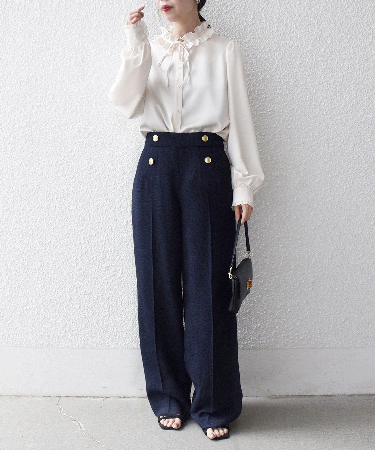 SHIPS any:<洗濯機可能>サテン フリル カラー リボン シャツブラウス SHIPS any:〈洗濯機可能〉サテン フリル カラー リボン シャツ