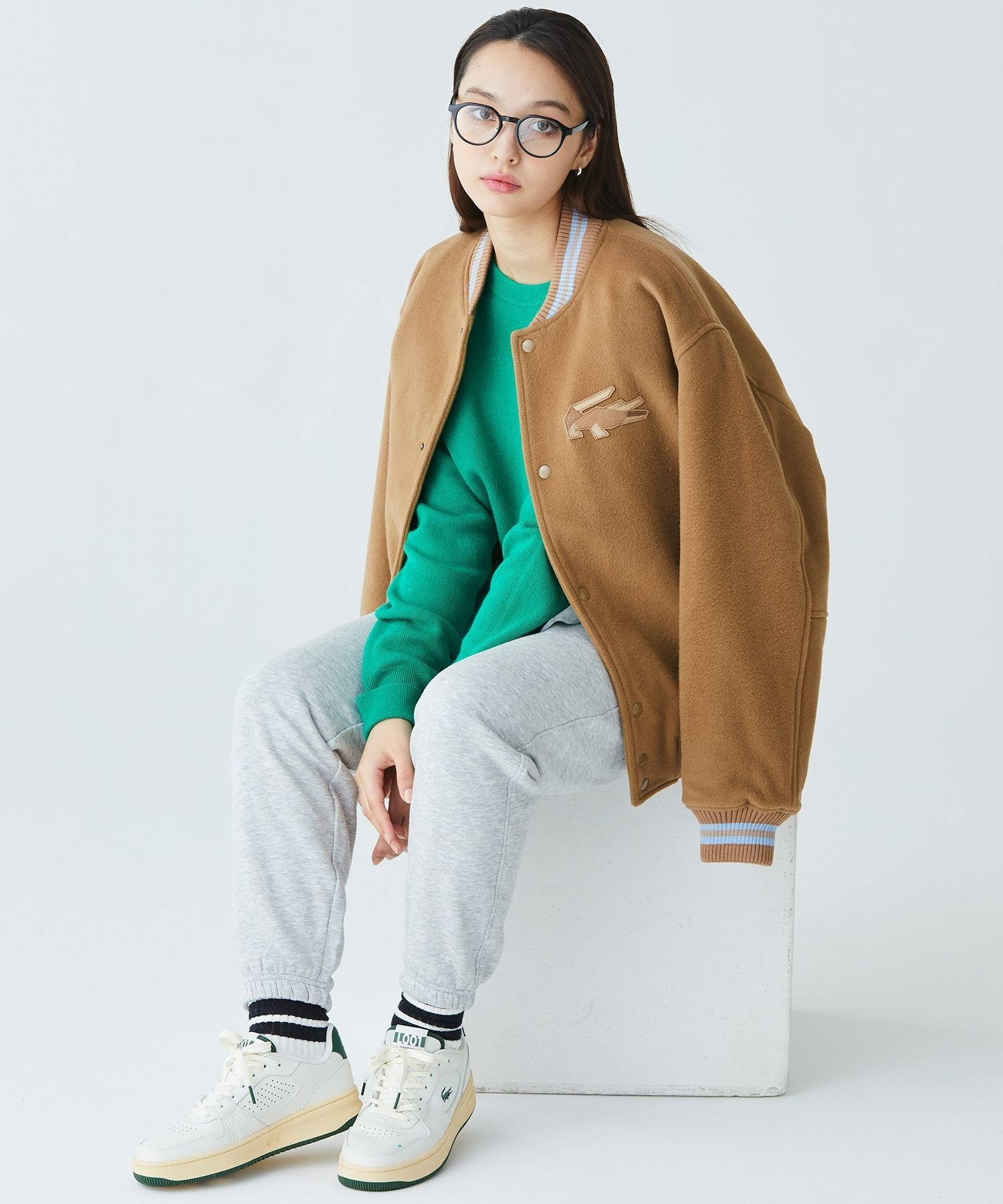 LACOSTE｜裏地キルティング ウールバーシティジャケット / スタジャン