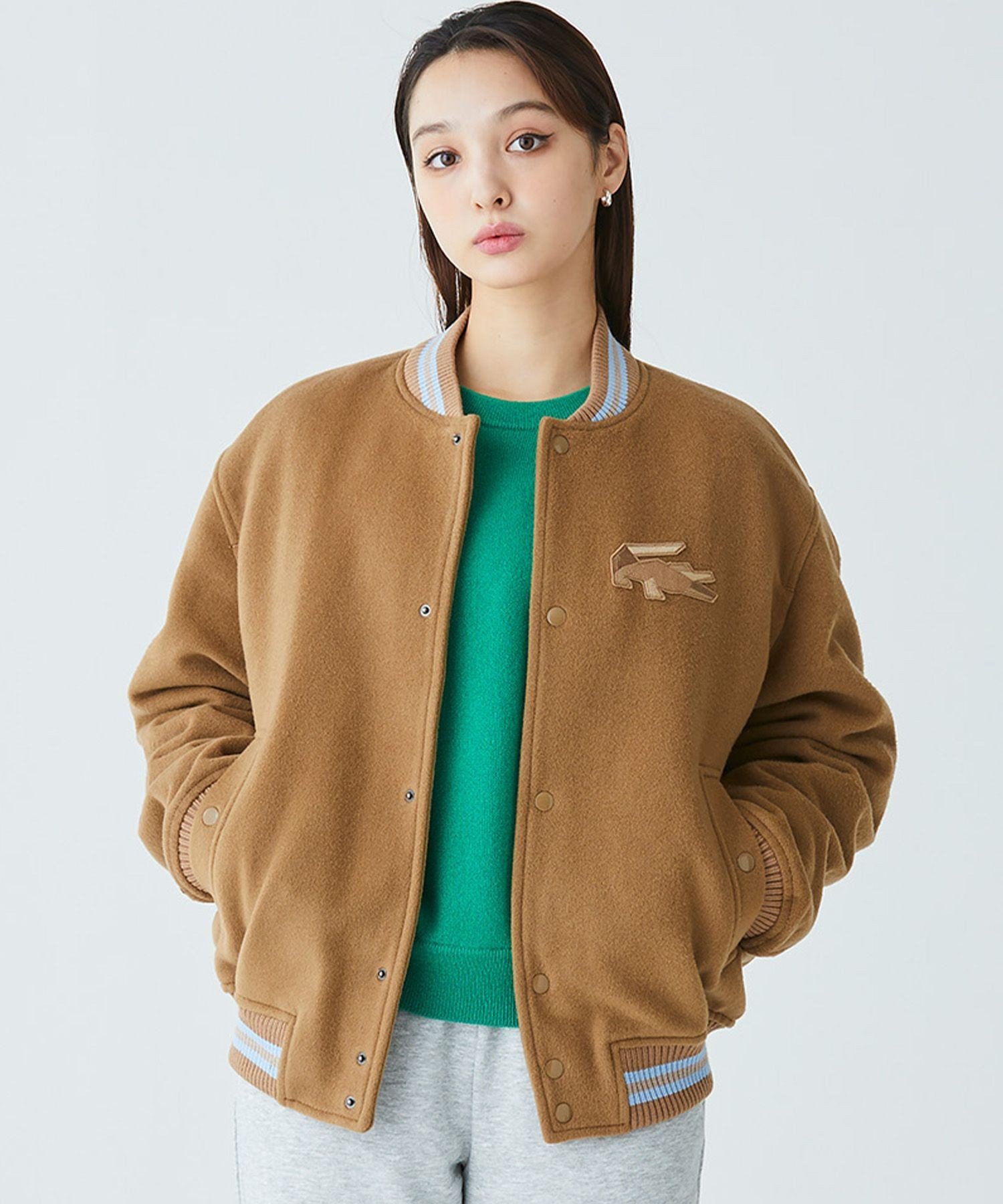 LACOSTE｜裏地キルティング ウールバーシティジャケット / スタジャン