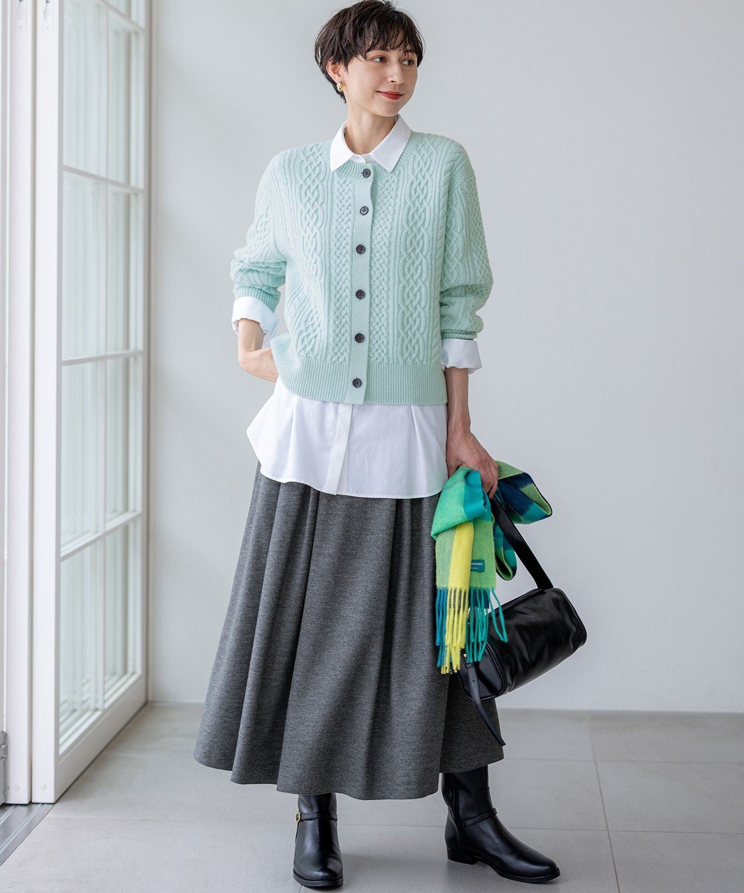 23区｜【洗える】カシミヤブレンド ケーブルニットカーディガン