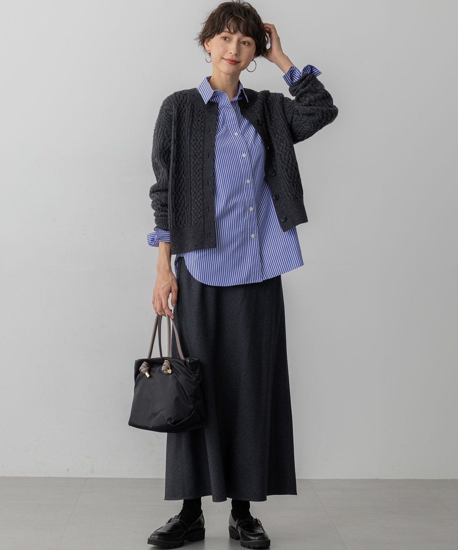 23区｜【洗える】カシミヤブレンド ケーブルニットカーディガン