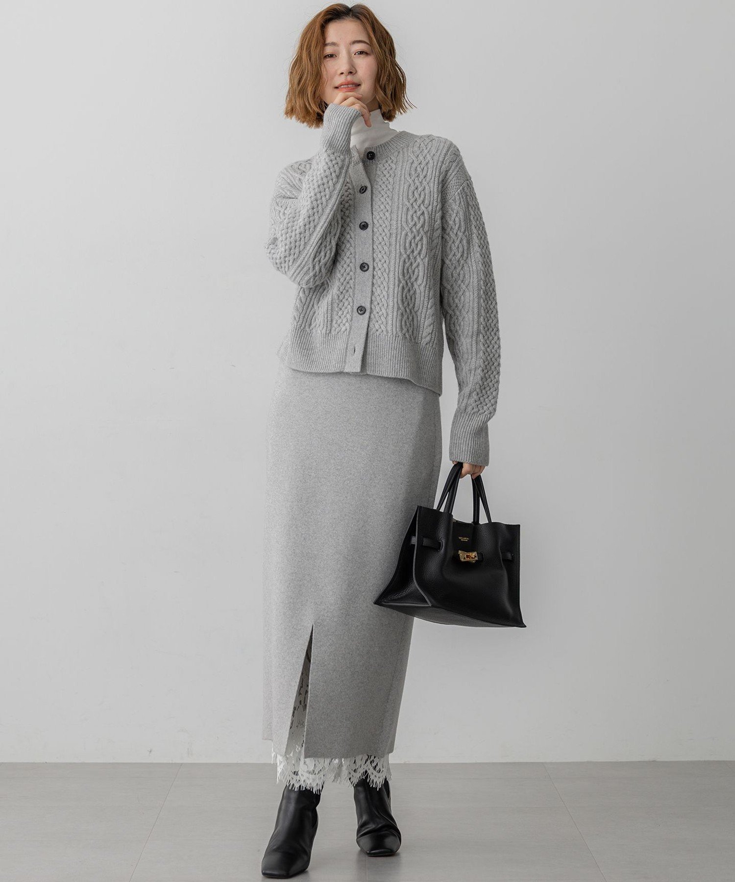 23区｜【洗える】カシミヤブレンド ケーブルニットカーディガン