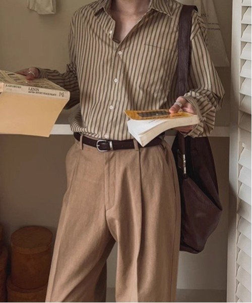 CERCA｜NOWLE/(M)【NOWLE】アースカラー ピンストライプ シャツ