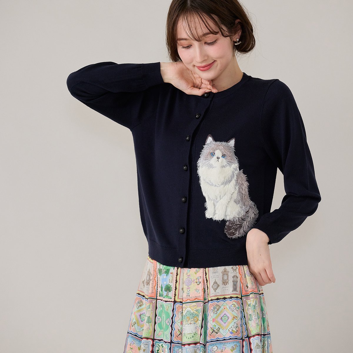 Rose Tiara｜ねこ刺繍ニットカーディガン | Rakuten Fashion(楽天