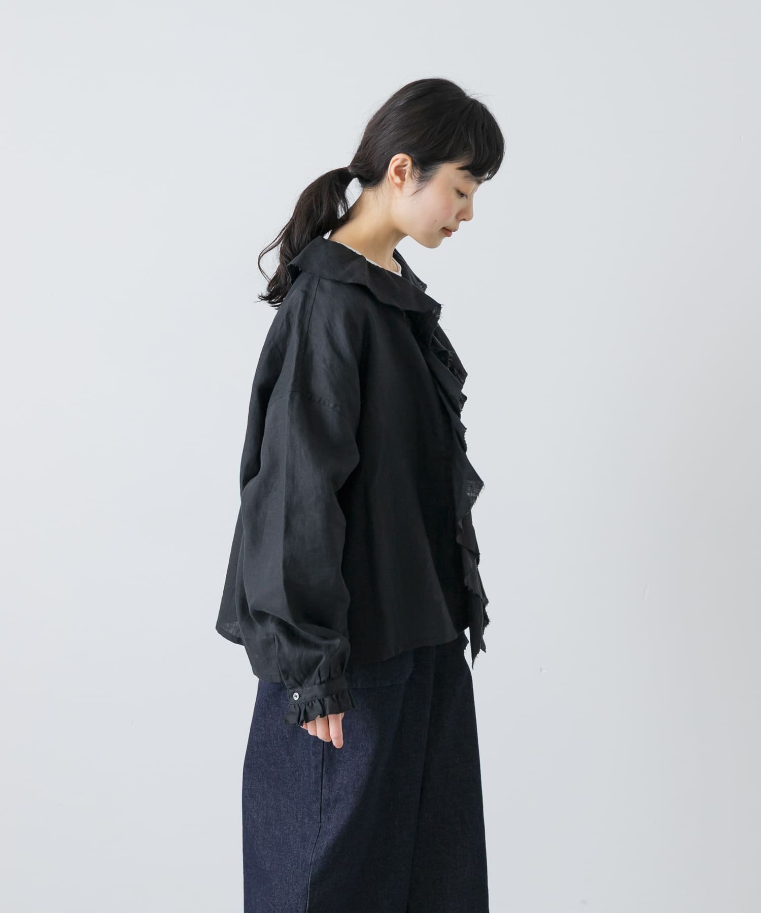 かぐれ｜リネンフリルカラーシャツ | Rakuten Fashion(楽天