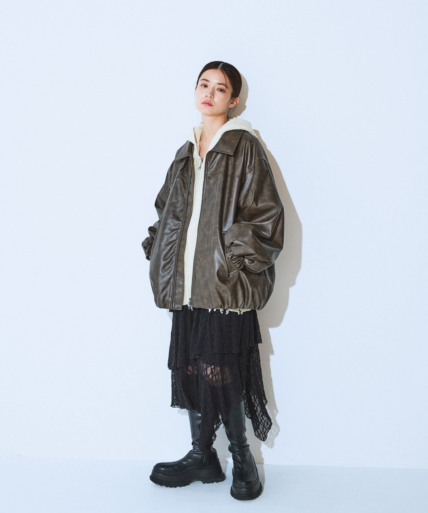 JEANASIS｜ヴィンテージレザーパファーブルゾン【中綿入りで冬の防寒も