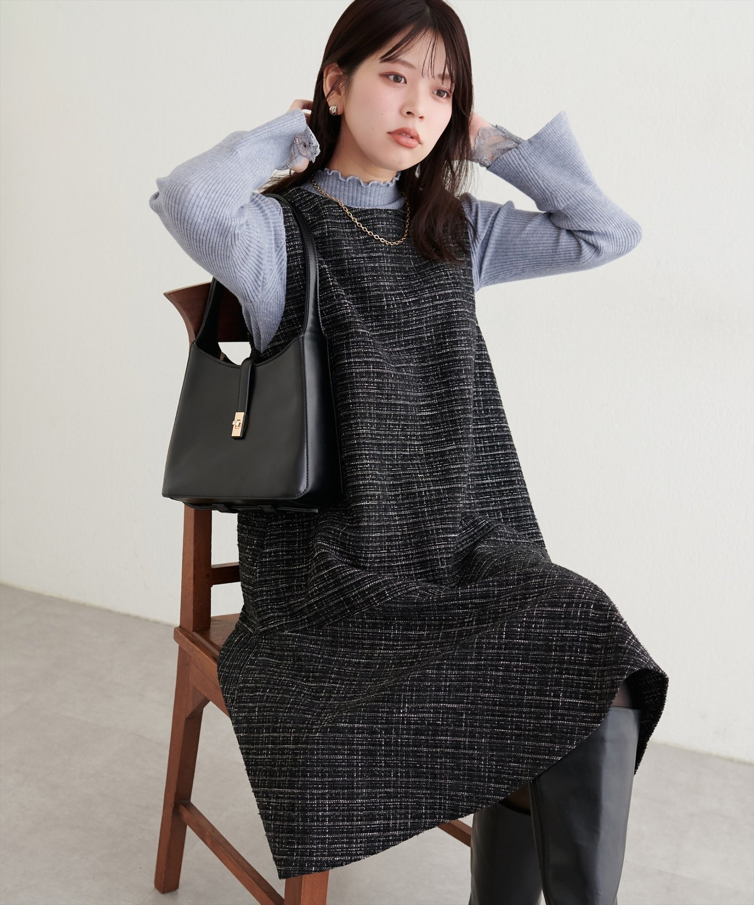 〈canami〉ツイードチェックミニワンピース canami〉ツイードチェックミニワンピース | natural couture