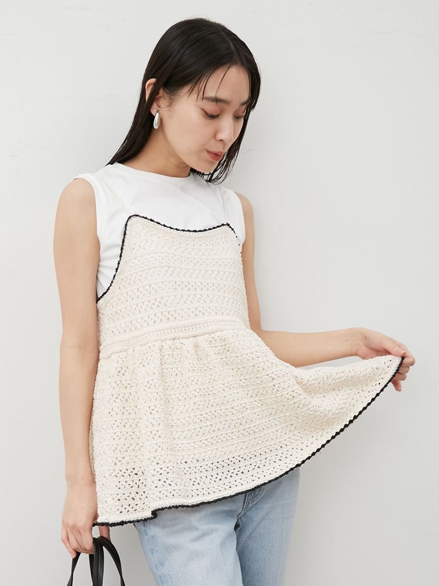 Mila Owen｜【ウォッシャブル】クロシェニットキャミ×ノースリトップス