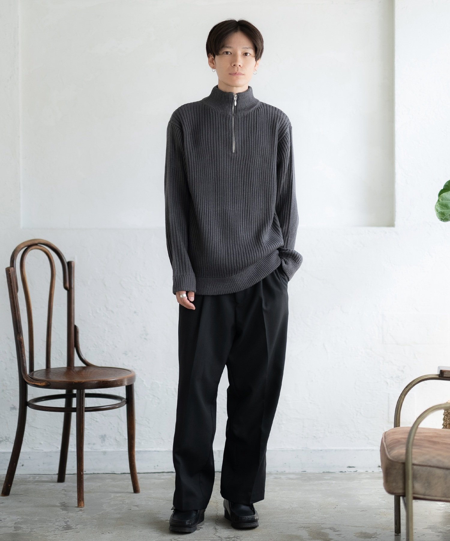 improves｜リブ編み ハーフジップ ニットセーター | Rakuten Fashion