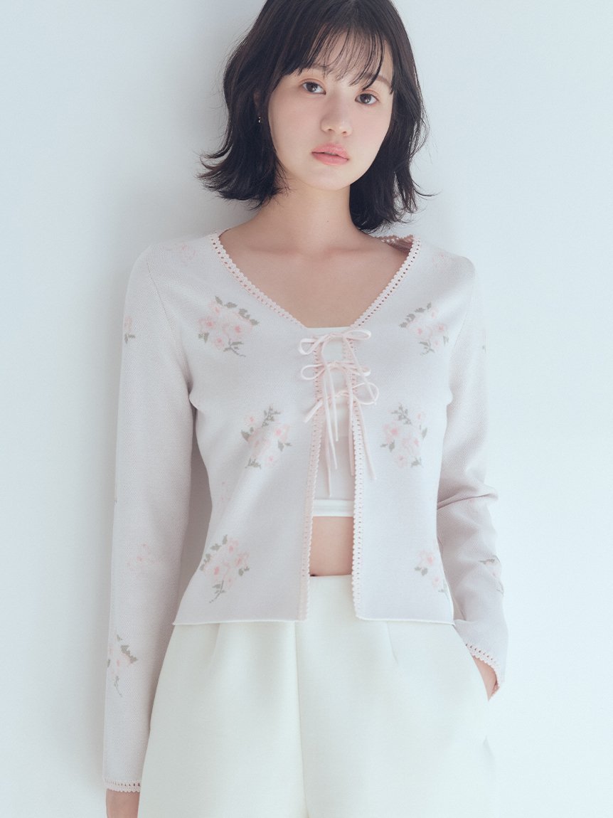 FURFUR｜フラワーリボンジャガードカーディガン | Rakuten Fashion