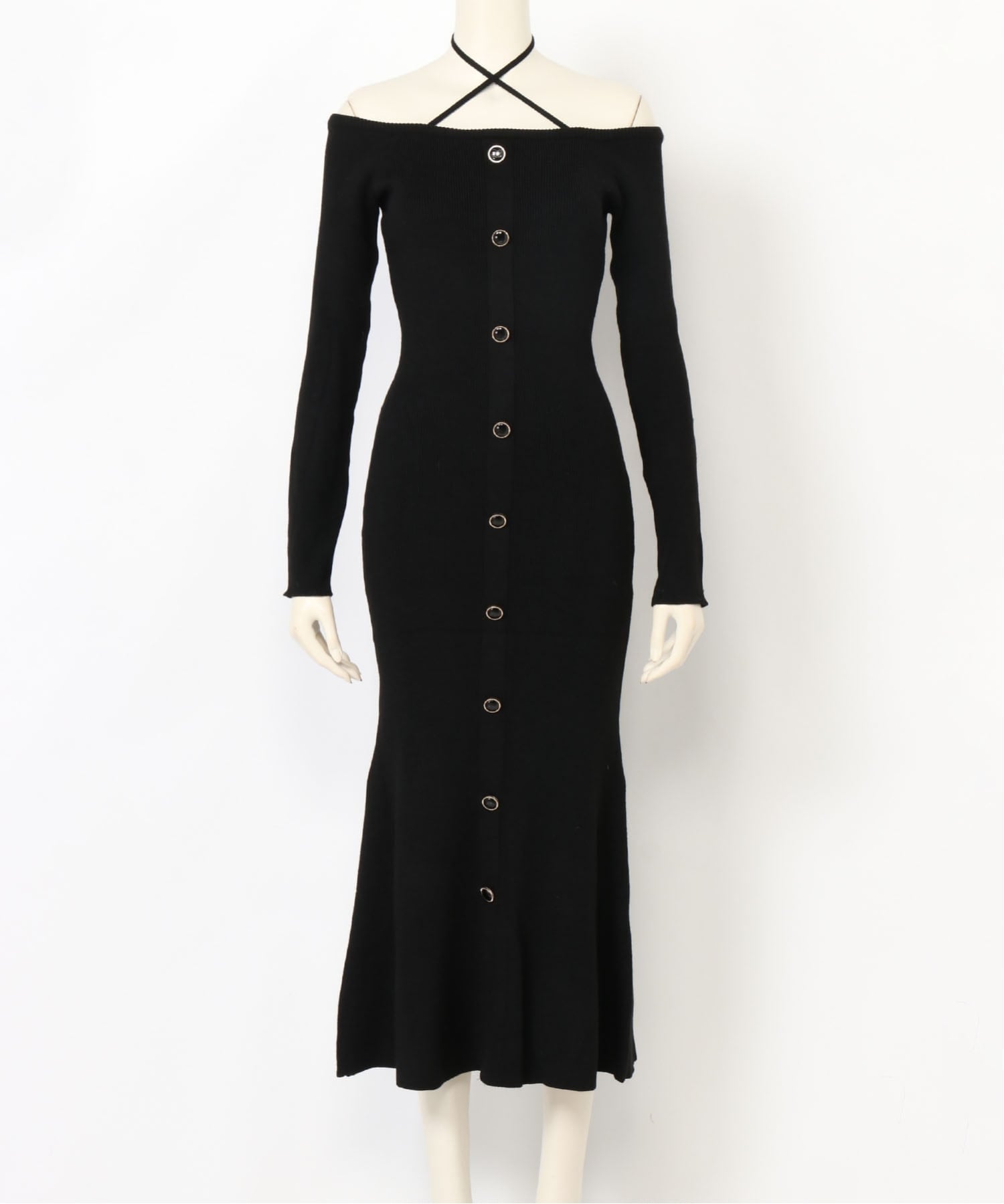 LIP SERVICE｜LIP SERVICE/(W)ファーオフショルボタンニットワンピース