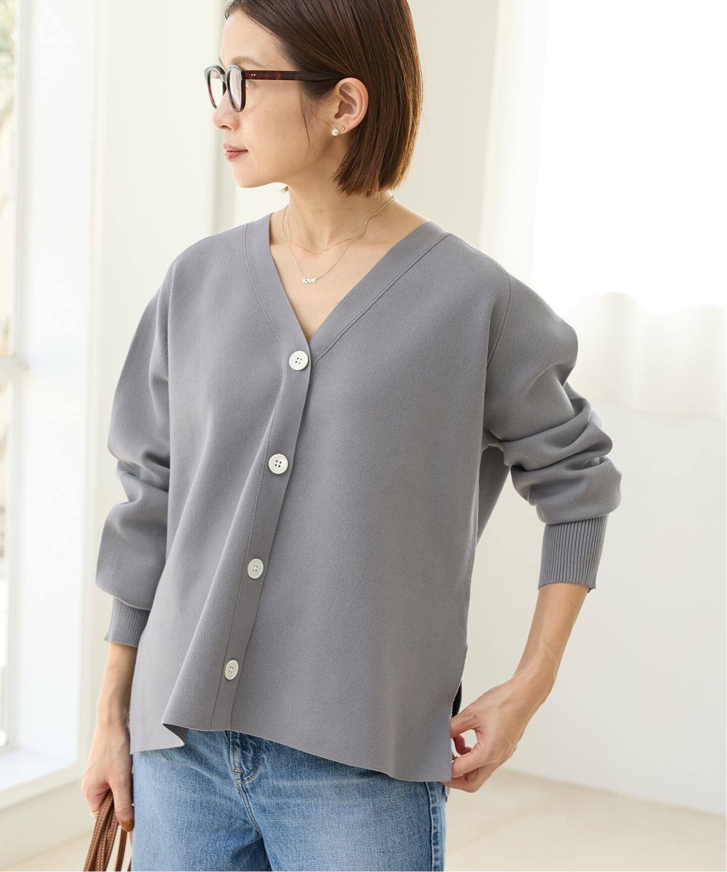 IENA｜《新色/追加》ファインコットンスムースVネックカーディガン