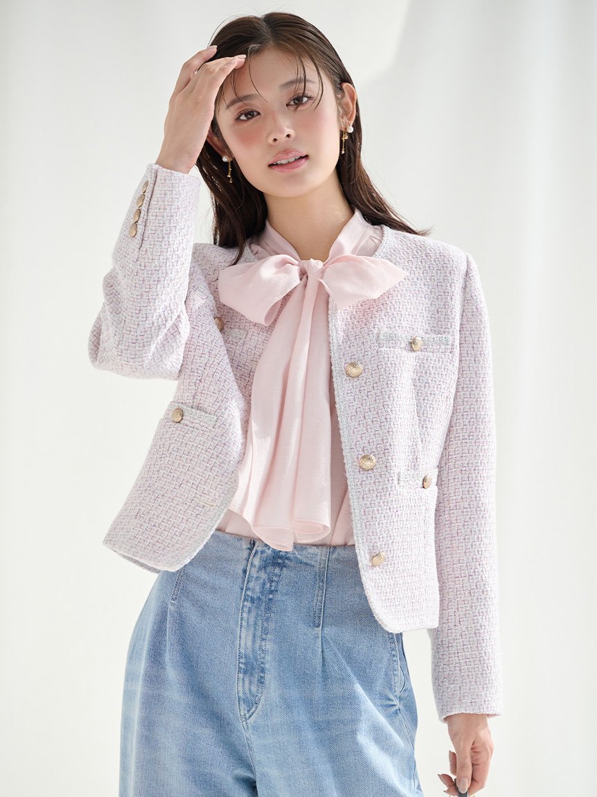 CELFORD｜ミドル丈ノーカラーツイードジャケット | Rakuten Fashion