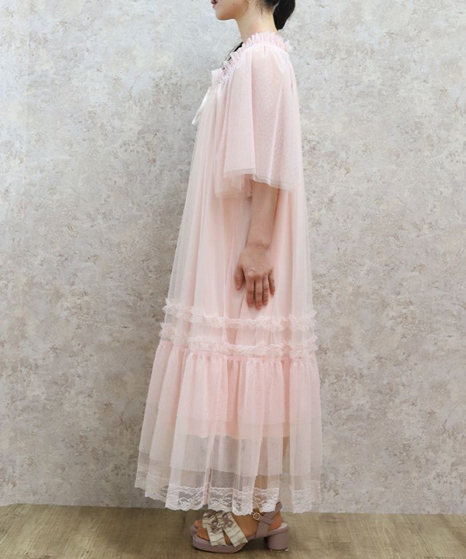 axes femme｜フレアスリーブチュールワンピース | Rakuten Fashion