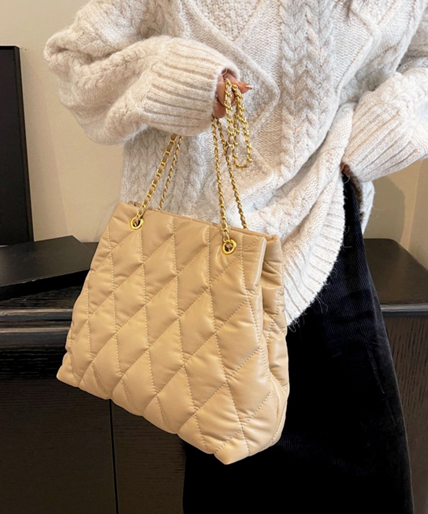 florist｜レザータッチダイヤキルトチェーンショルダーバッグ/トート