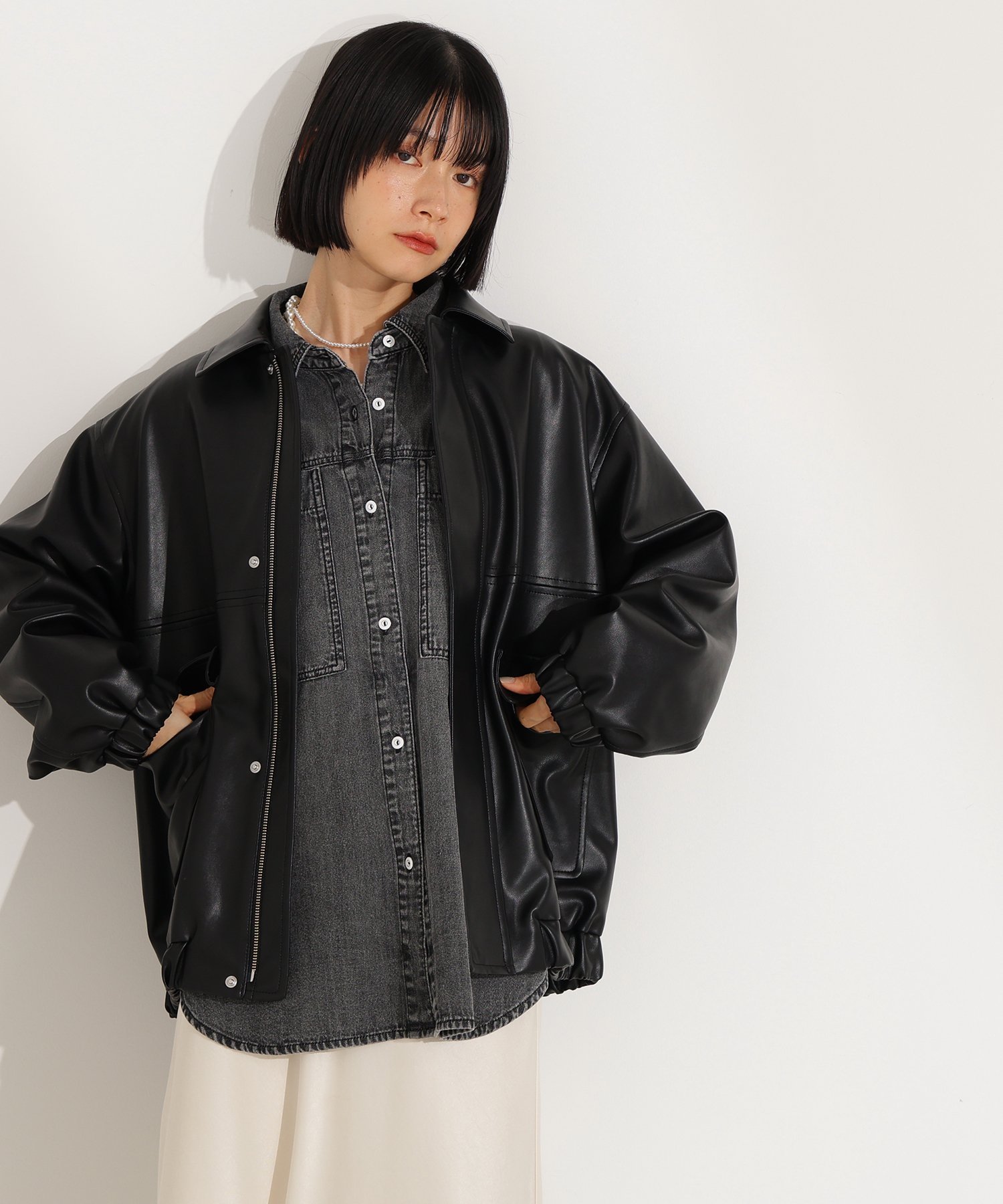 N. Natural Beauty Basic*｜フェイクレザーステンカラーブルゾン