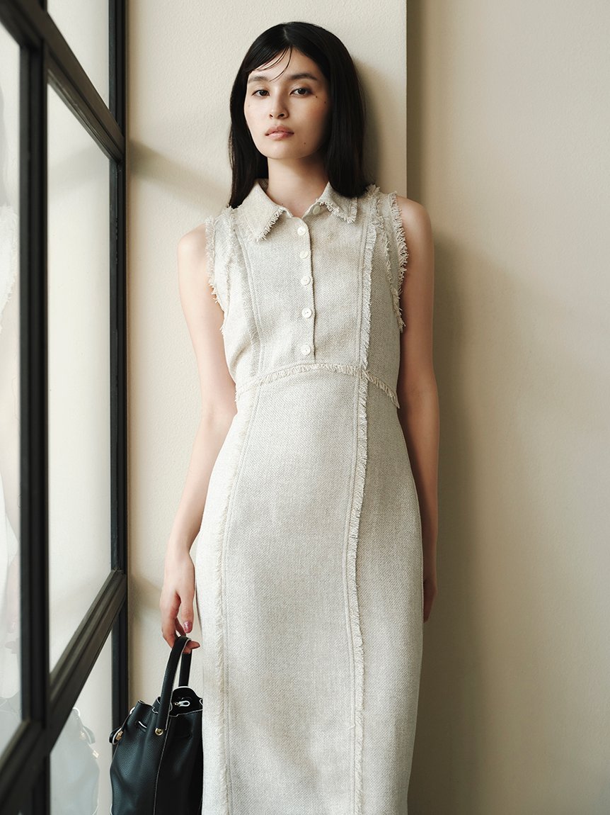 FRAY I.D｜【00サイズ】フリンジデザインツイードポロワンピース