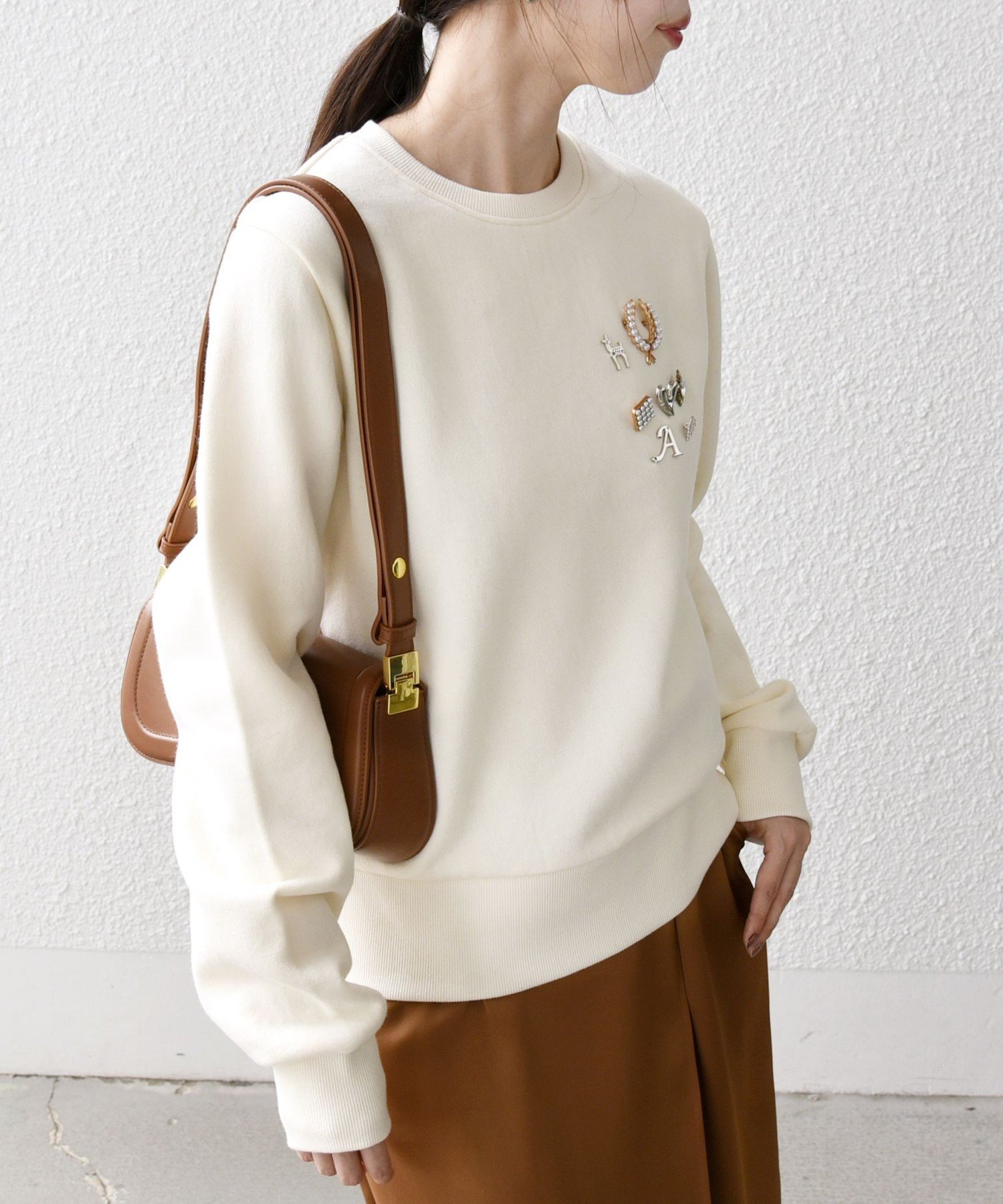 SHIPS any 裏起毛ビジュー クルーネック コンパクト プルオーバー SHIPS any トレーナー スウェット any:「手洗い可能」裏起毛 ビジュー