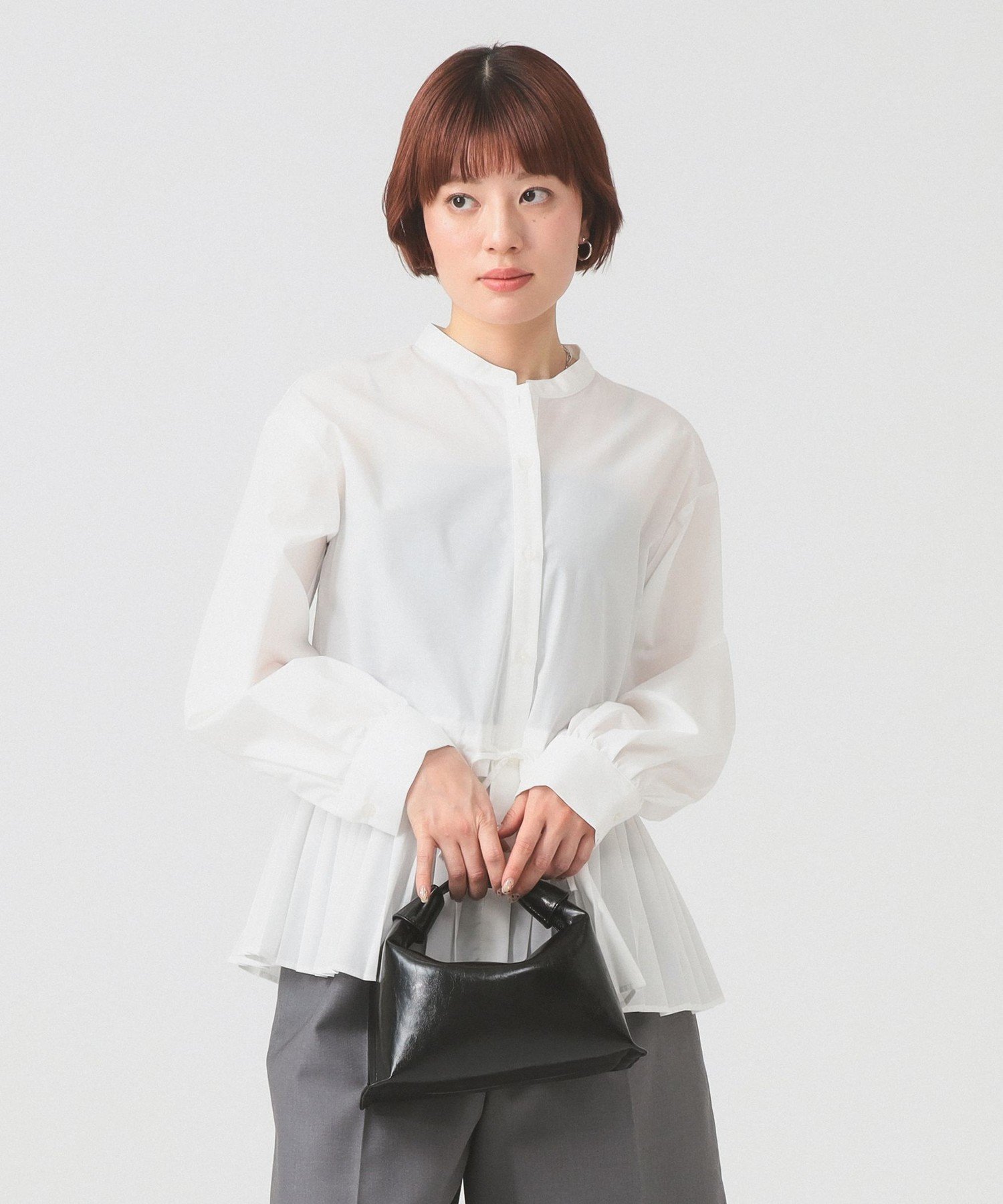 BEAMS WOMEN｜プリーツ キリカエ バンドカラー シャツ | Rakuten