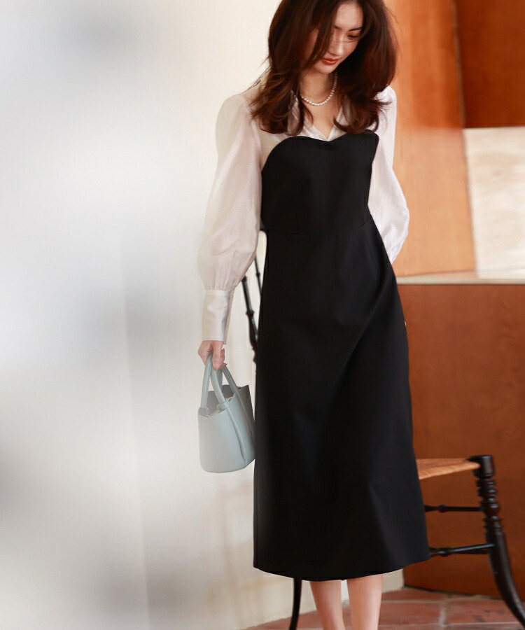 楽天市場】ワンピース 春 長袖 ビスチェワンピース レディース ミモレ