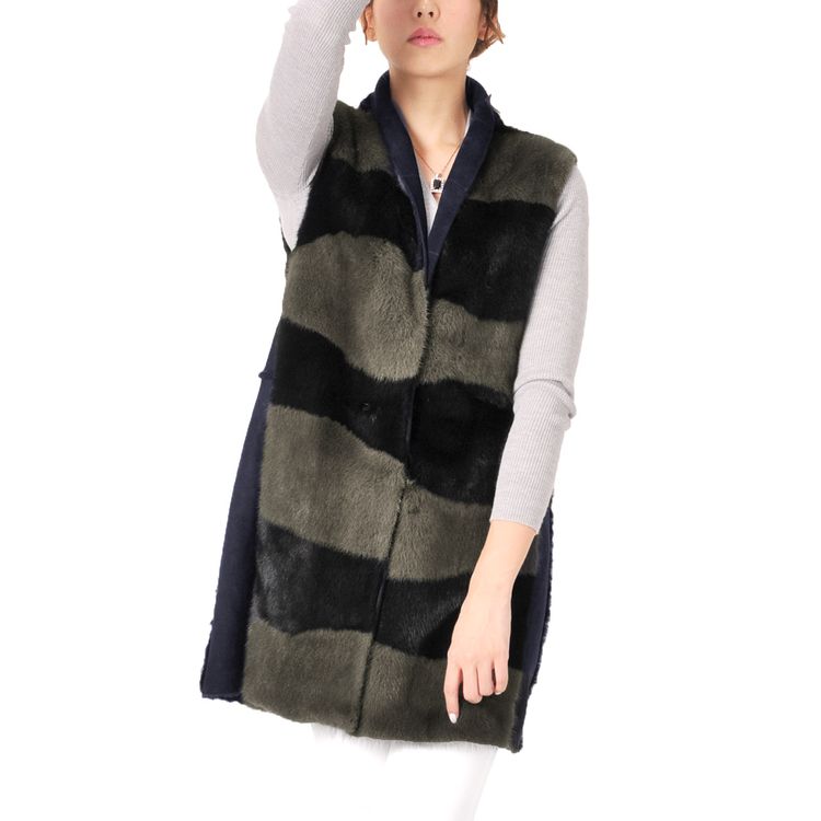 楽天市場】ミンク ＆ ムートン ベスト ダブルフェイス 着丈85cm