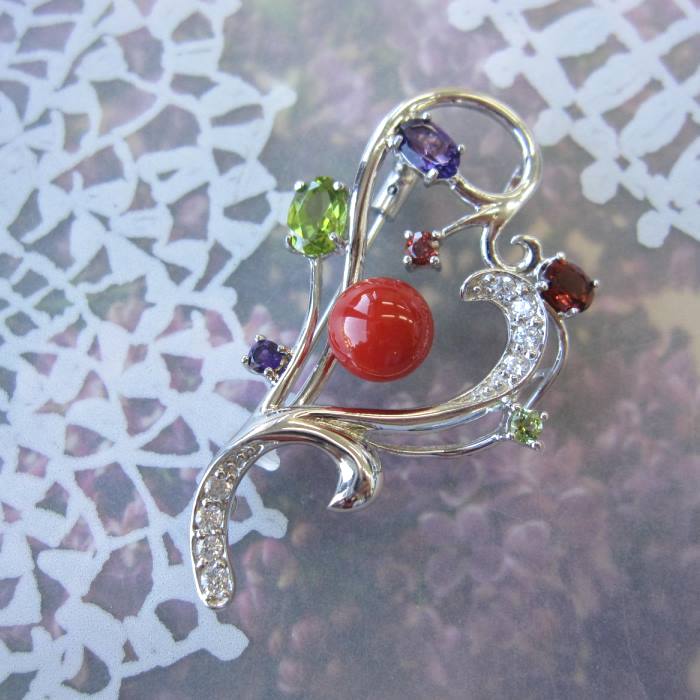 楽天市場】日本・高知産赤珊瑚 ブローチ ペンダント兼用 チェーン付