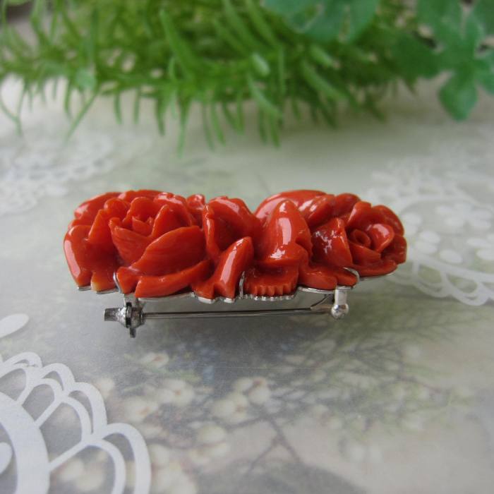 楽天市場】桃珊瑚 美しい 薔薇の花 ブローチ 兼 帯留 SILVER 帯 着物