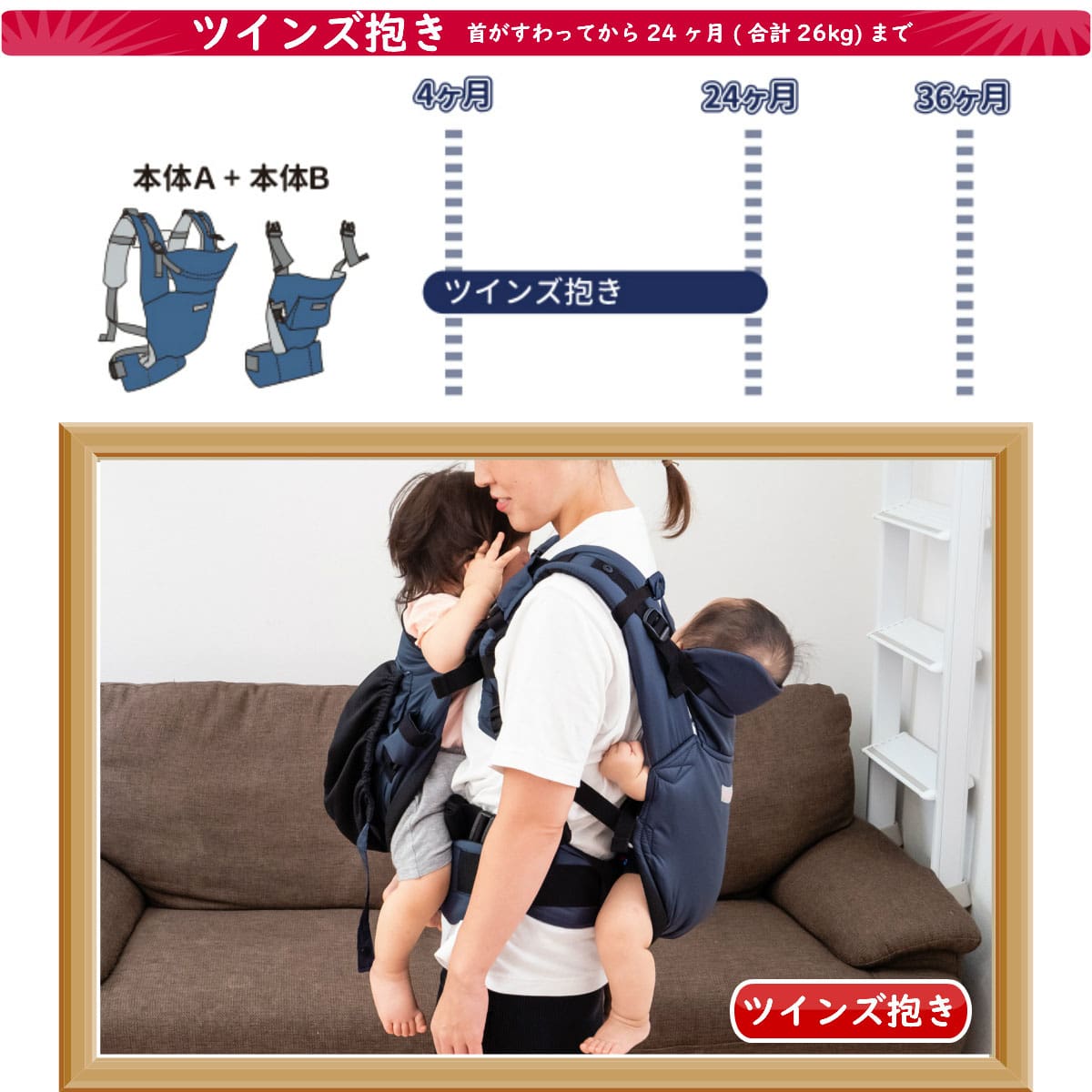 楽天市場】日本製 双子用 抱っこひも 抱っこ おんぶ ツインズキャリー