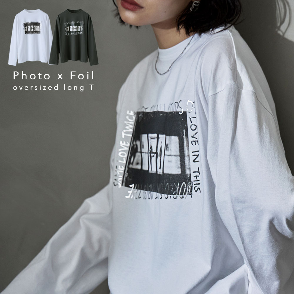 楽天市場】フォトプリント×シルバー箔オーバーサイズロングTシャツ