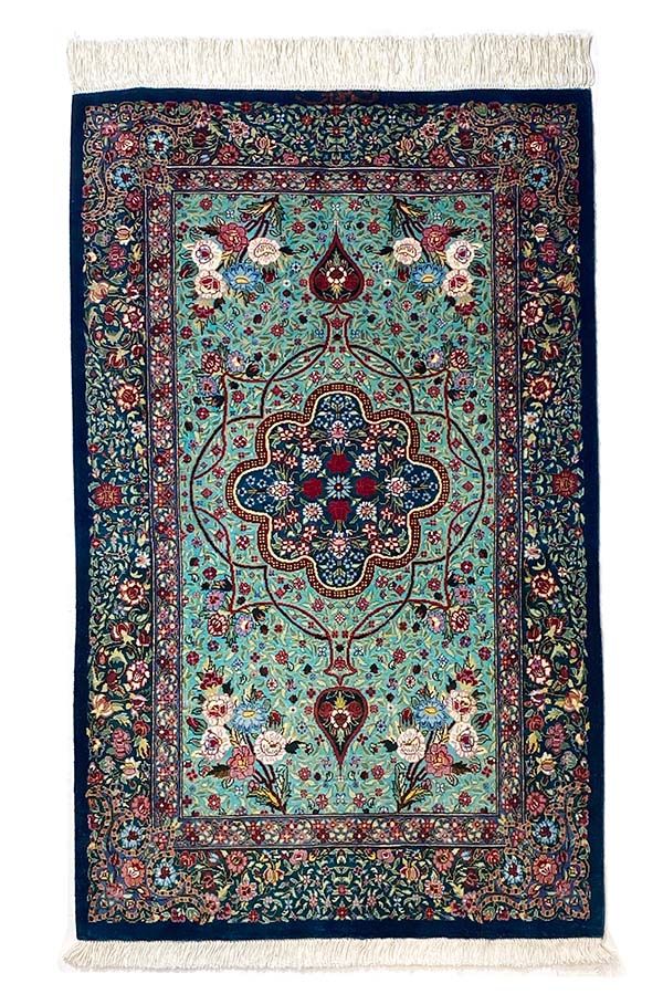 Y2622 ペルシャ絨毯 クム シルク100% 手織り72万ノット ヘシティ Y2622