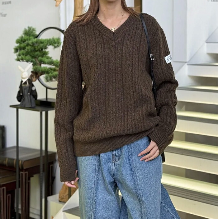 楽天市場】エムエム6 メゾンマルジェラ Vネック ケーブルニット MM6