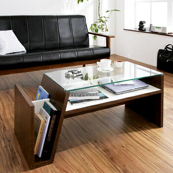 楽天市場】機能プラスデザイン マガジンラック付き ガラステーブル 幅