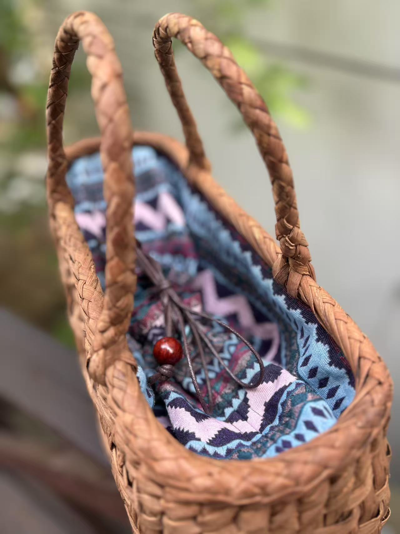 中新 山葡萄蔓 籠 裂織 カゴバッグ 山葡萄カゴバック(裂織タイプ) 山