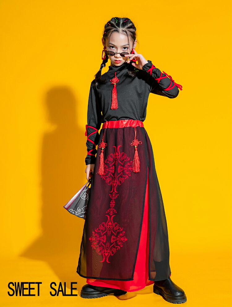 楽天市場】中華風 赤黒 和風 キッズダンス衣装 セットアップ 長袖