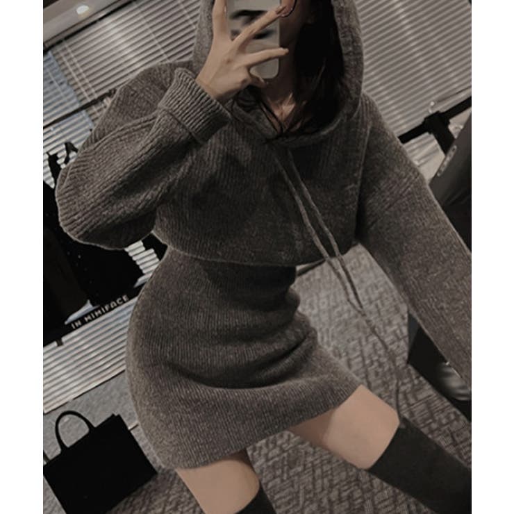 楽天市場】aimoha フード付きニットワンピース ミニワンピース 韓国