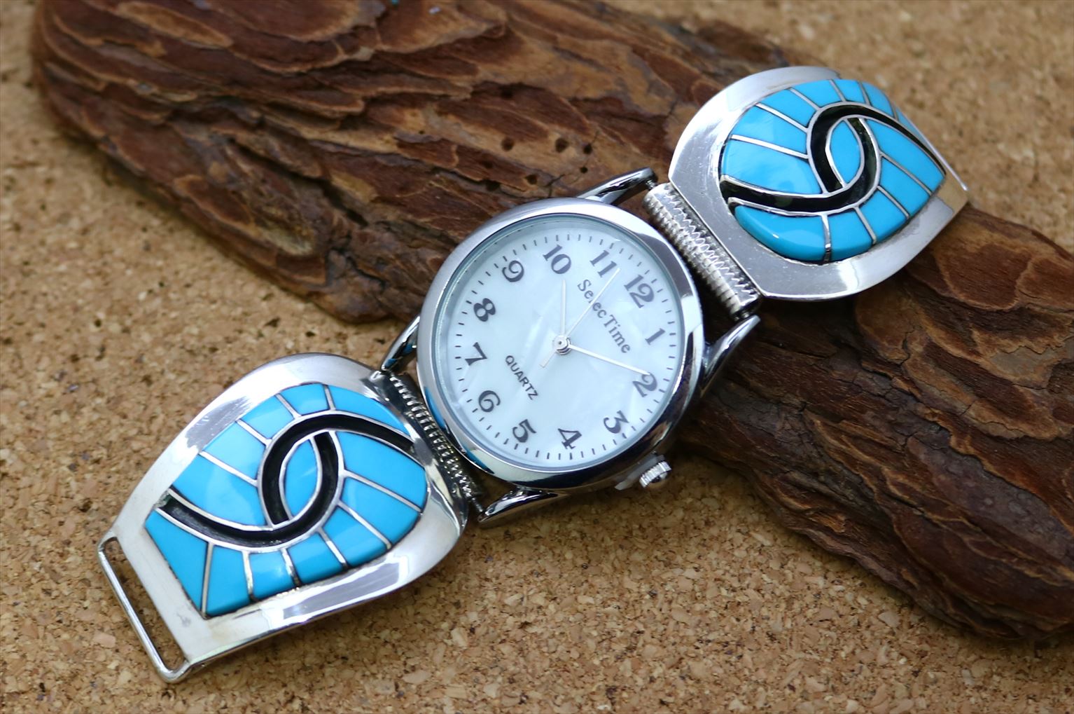 年末SALEインディアンジュエリー　ズーニー腕時計バンド ズニ族 マルチカラーインレイ腕時計（ズニベア） - インディアン