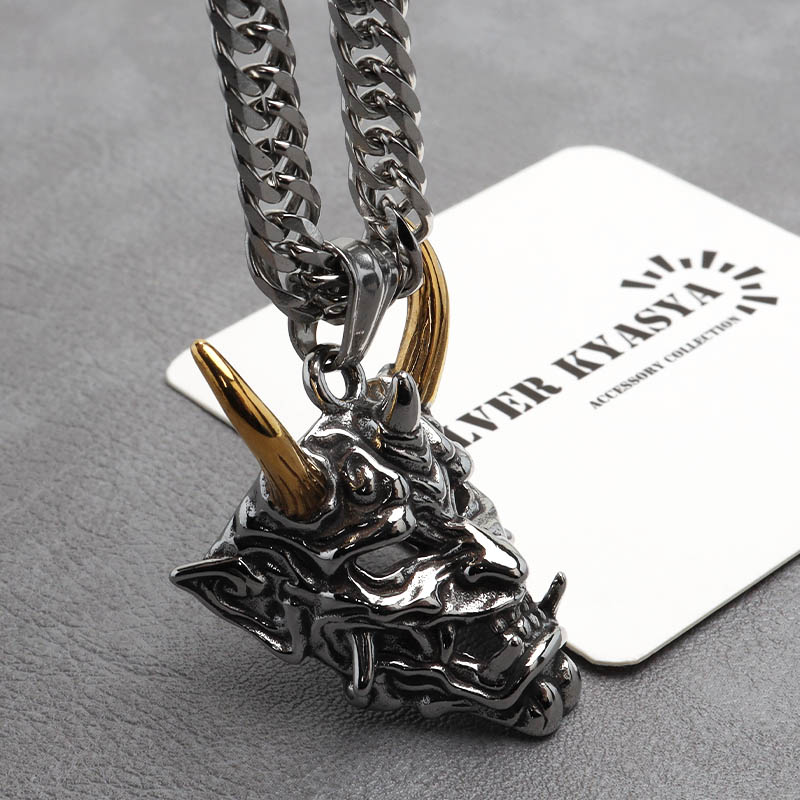 楽天市場】ステンレス製 鬼面ネックレス シルバー ゴールド バイカラー