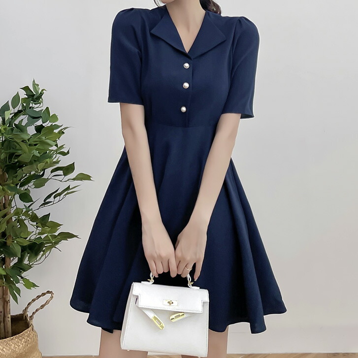 楽天市場】送料無料 開襟フレアワンピース ワンピ 無地 無地ワンピ 春